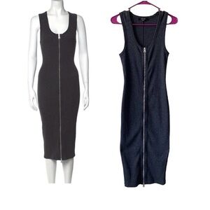 Sleeveless Black Zip-Front Midi Dress